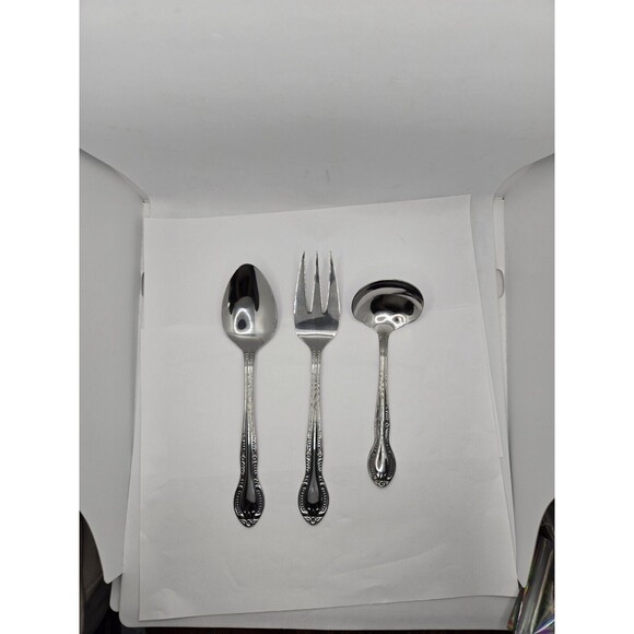 Columbia Beaded Handle Stainless Steel Flatware Complete Serving Set 3 pcs. - Picture 5 of 8